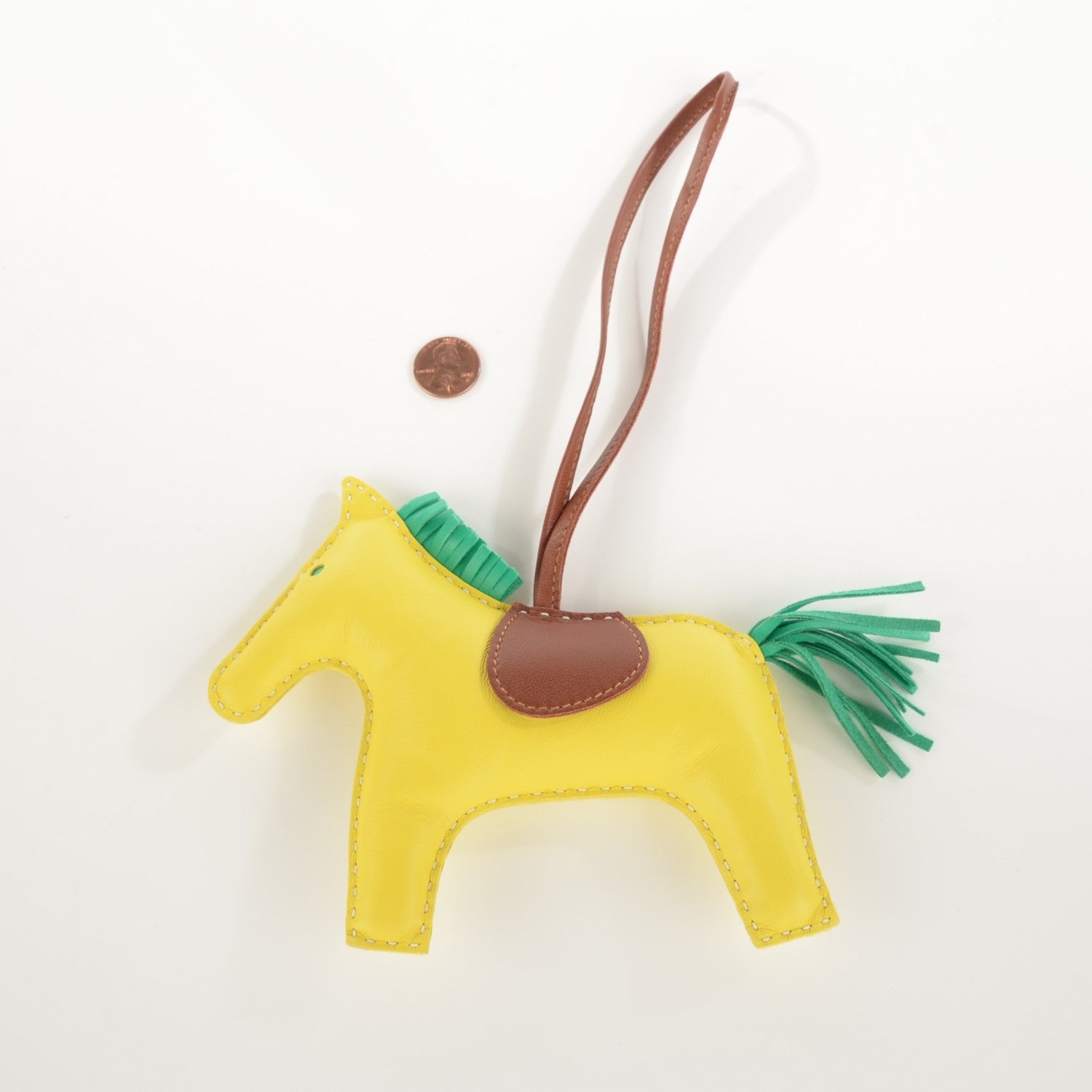 Hermes Milo Lambskin Grigri Rodeo Horse Bag Charm GM Lime Menthe Fauve 2 of 4