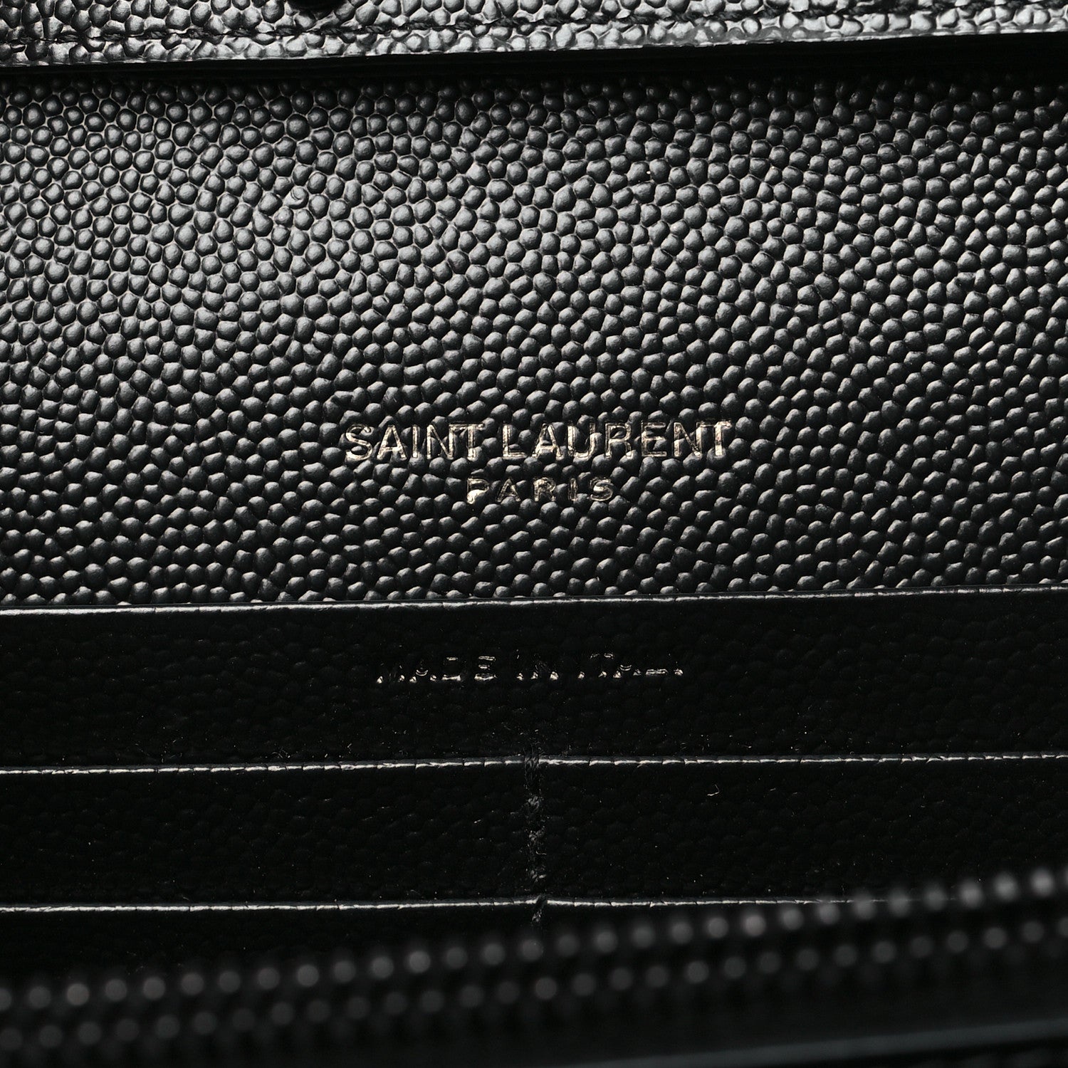 Saint Laurent Grain De Poudre Matelasse Chevron Monogram Monochrome Chain Wallet Black 6 of 10