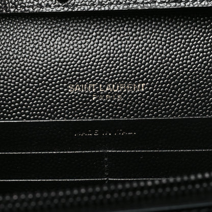 Saint Laurent Grain De Poudre Matelasse Chevron Monogram Monochrome Chain Wallet Black 6 of 10