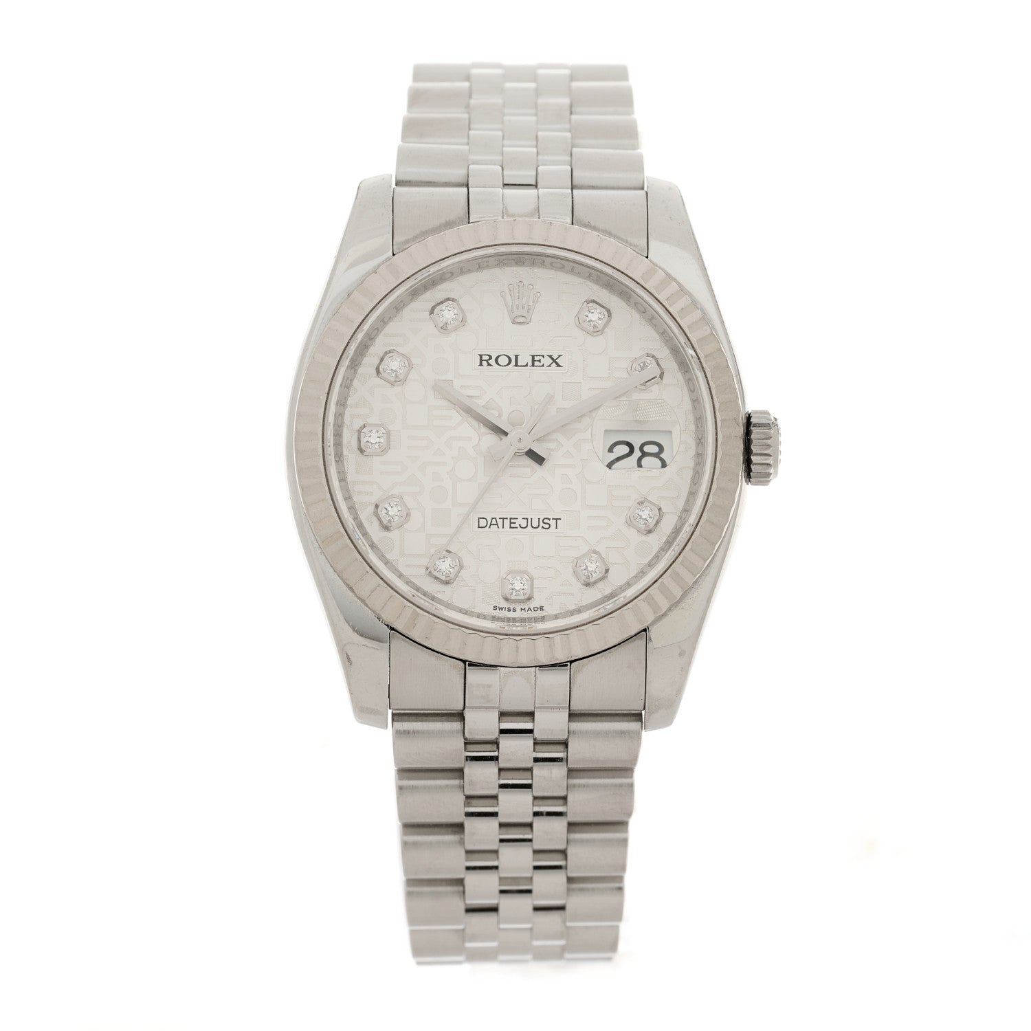 Rolex Stainless Steel 18K White Gold Diamond 36mm Oyster Perpetual Datejust Watch Silver 116234 1 of 5
