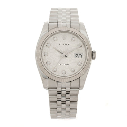 Rolex Stainless Steel 18K White Gold Diamond 36mm Oyster Perpetual Datejust Watch Silver 116234 1 of 5