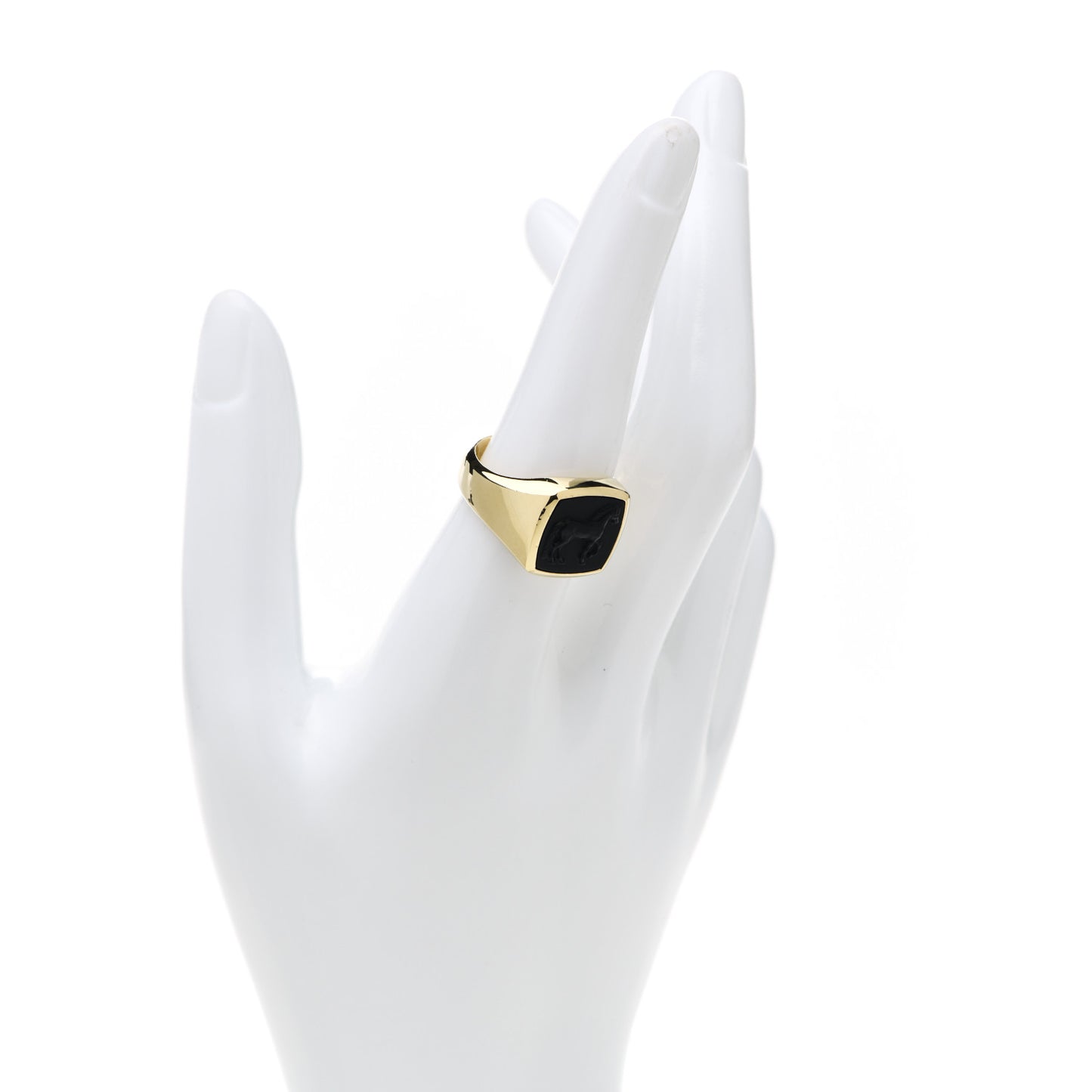 18K Yellow Gold Onyx Petrvs Horse Pinky Ring 57 8