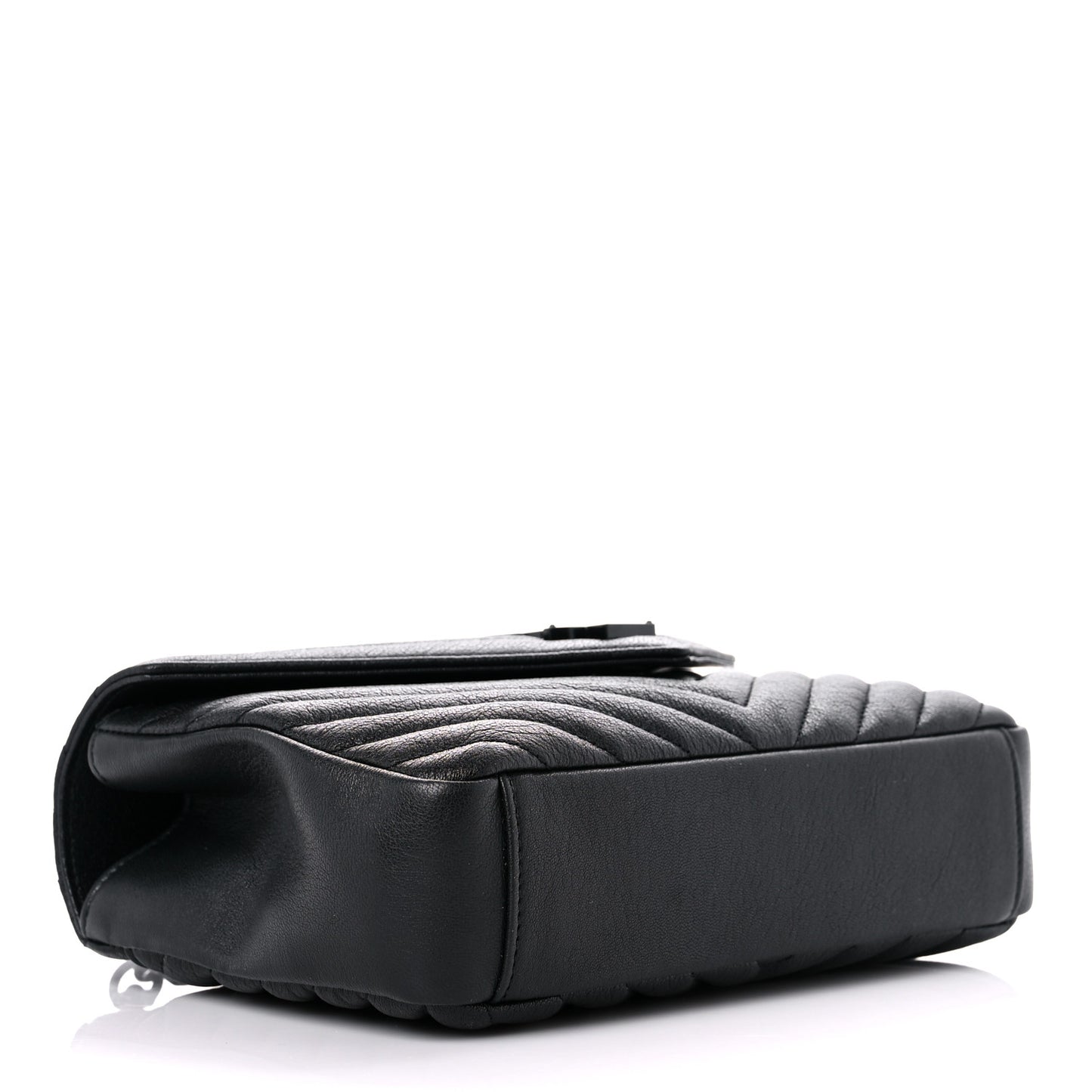 Sheepskin Matelasse Chevron Monogram Monochrome Medium College Bag Black