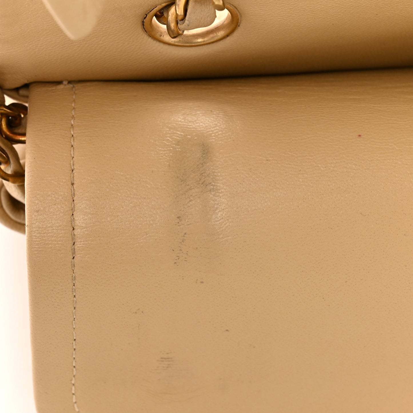 Lambskin Quilted Medium Double Flap Beige