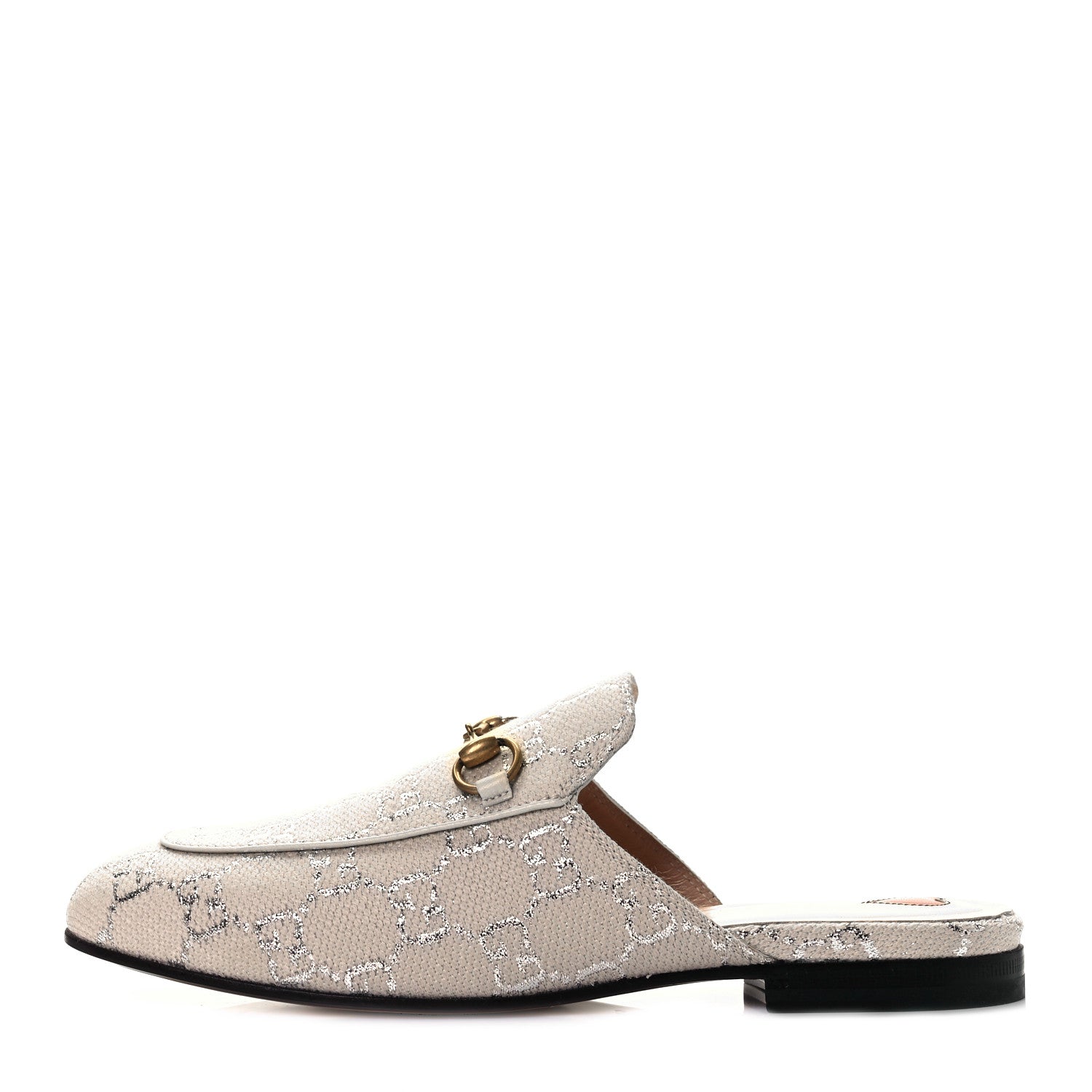 Gucci Canvas Lame GG Monogram Womens Princetown Slippers 37 Gardenia Silver 1 of 12