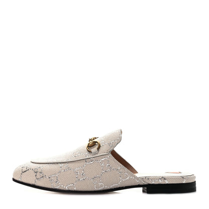 Gucci Canvas Lame GG Monogram Womens Princetown Slippers 37 Gardenia Silver 1 of 12