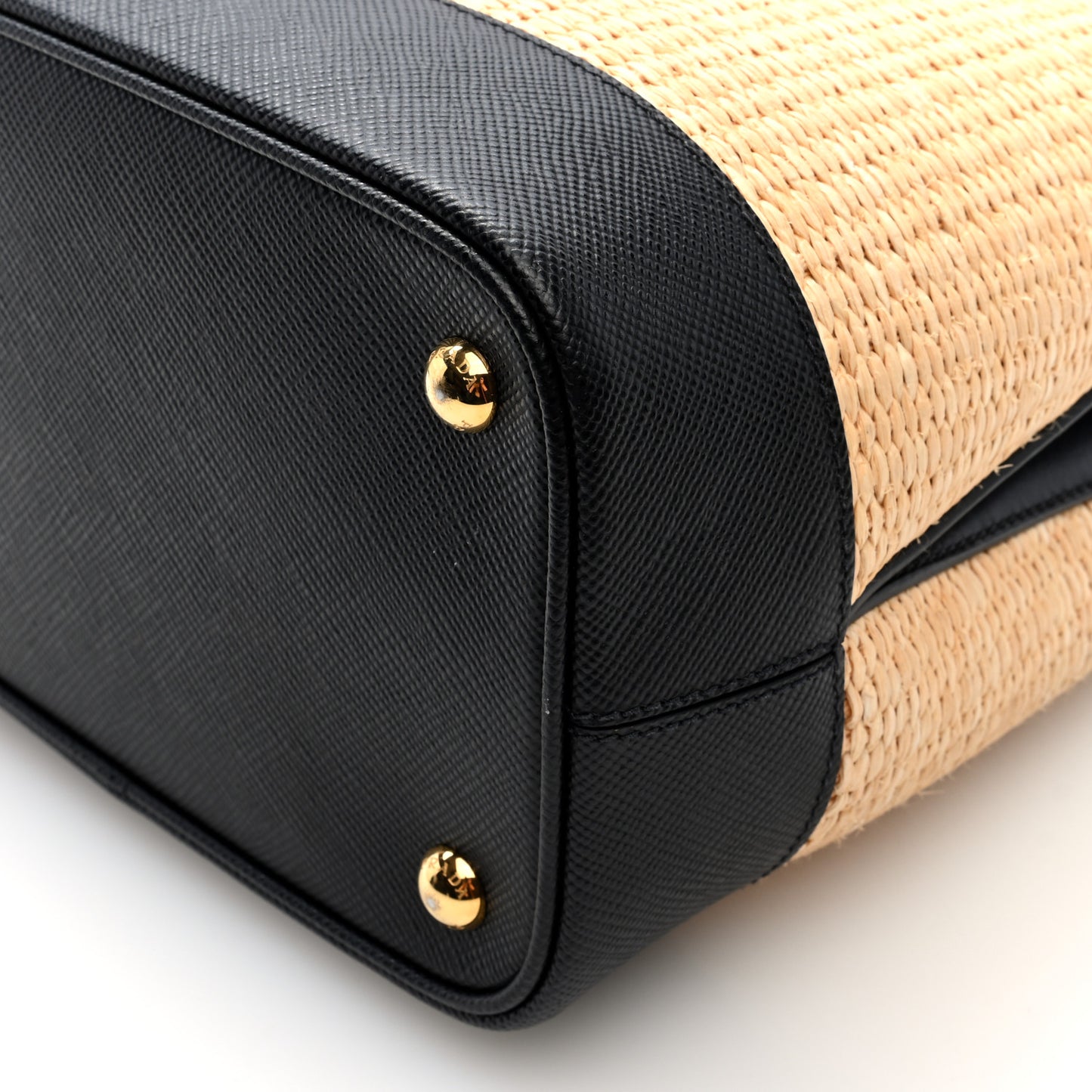 Wicker Saffiano Panier Bucket Bag Naturale Black