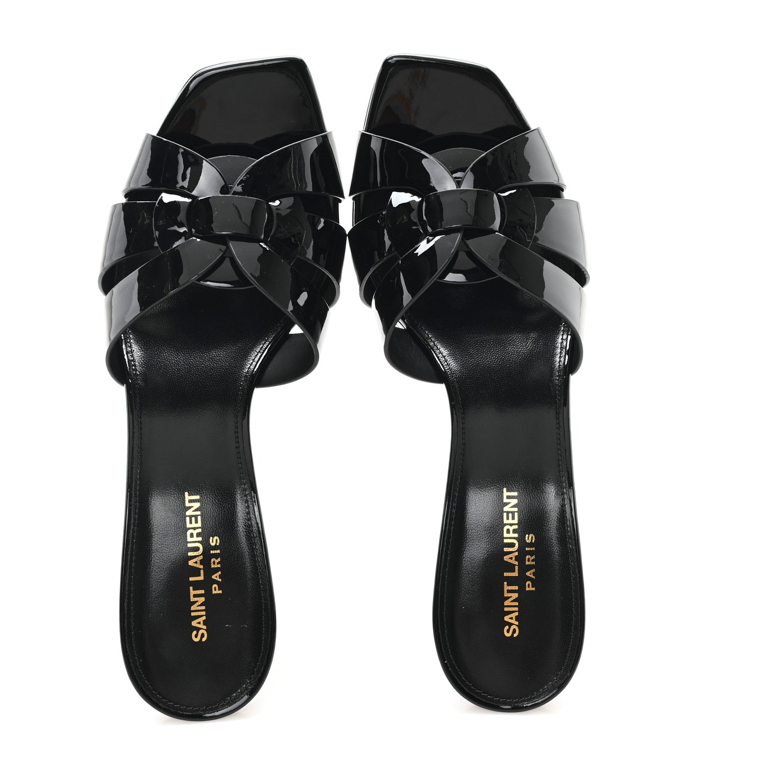 Saint Laurent Patent Calfskin Tribute 85 Slide Sandals 40.5 Black 2 of 10