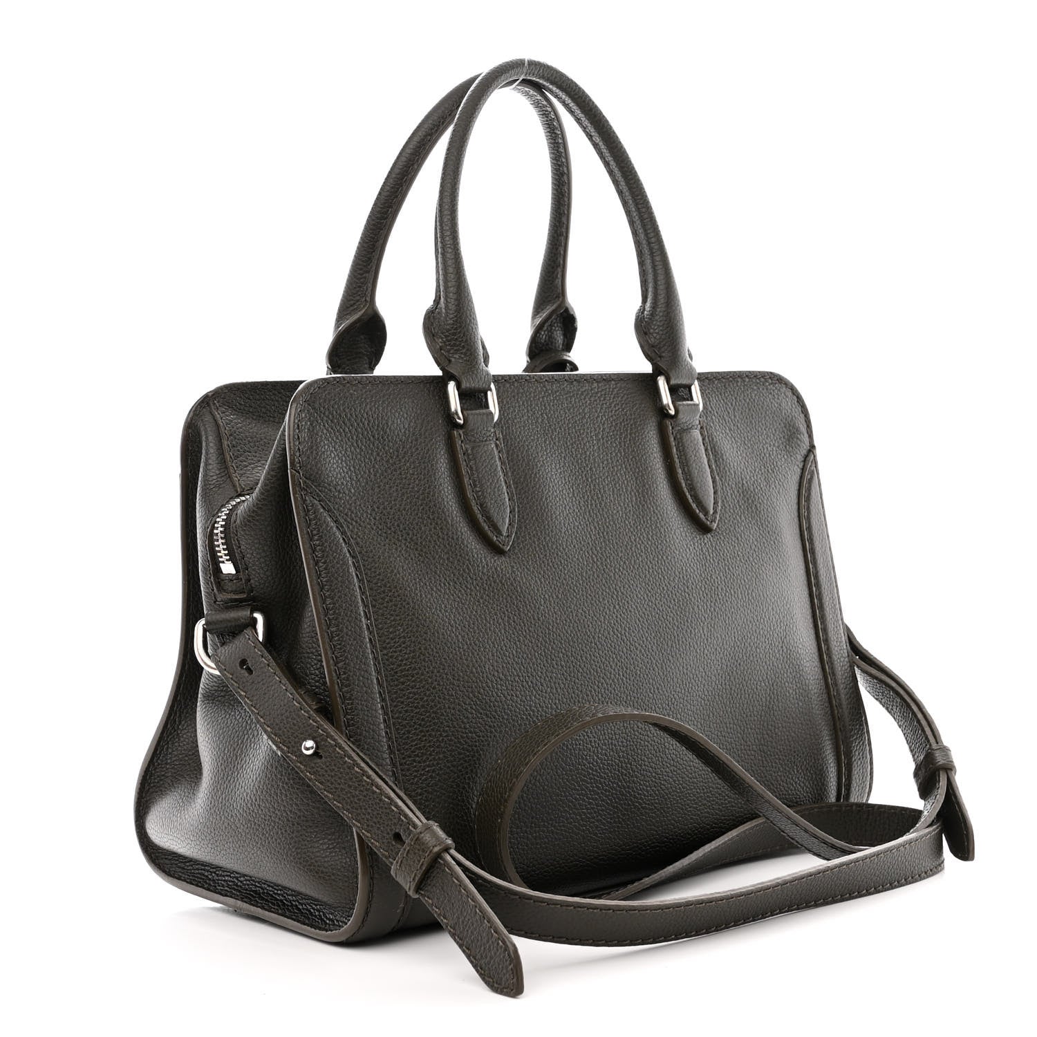 Alexander McQueen Pebbled Calfskin Small Skull Padlock Zip Around Tote Military Green 3 of 16