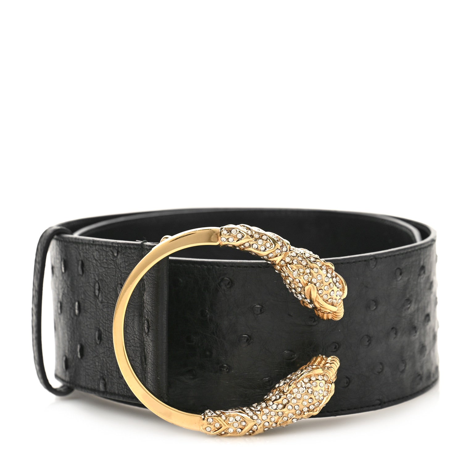 Gucci Ostrich Crystal Belt 75 30 Black 1 of 6