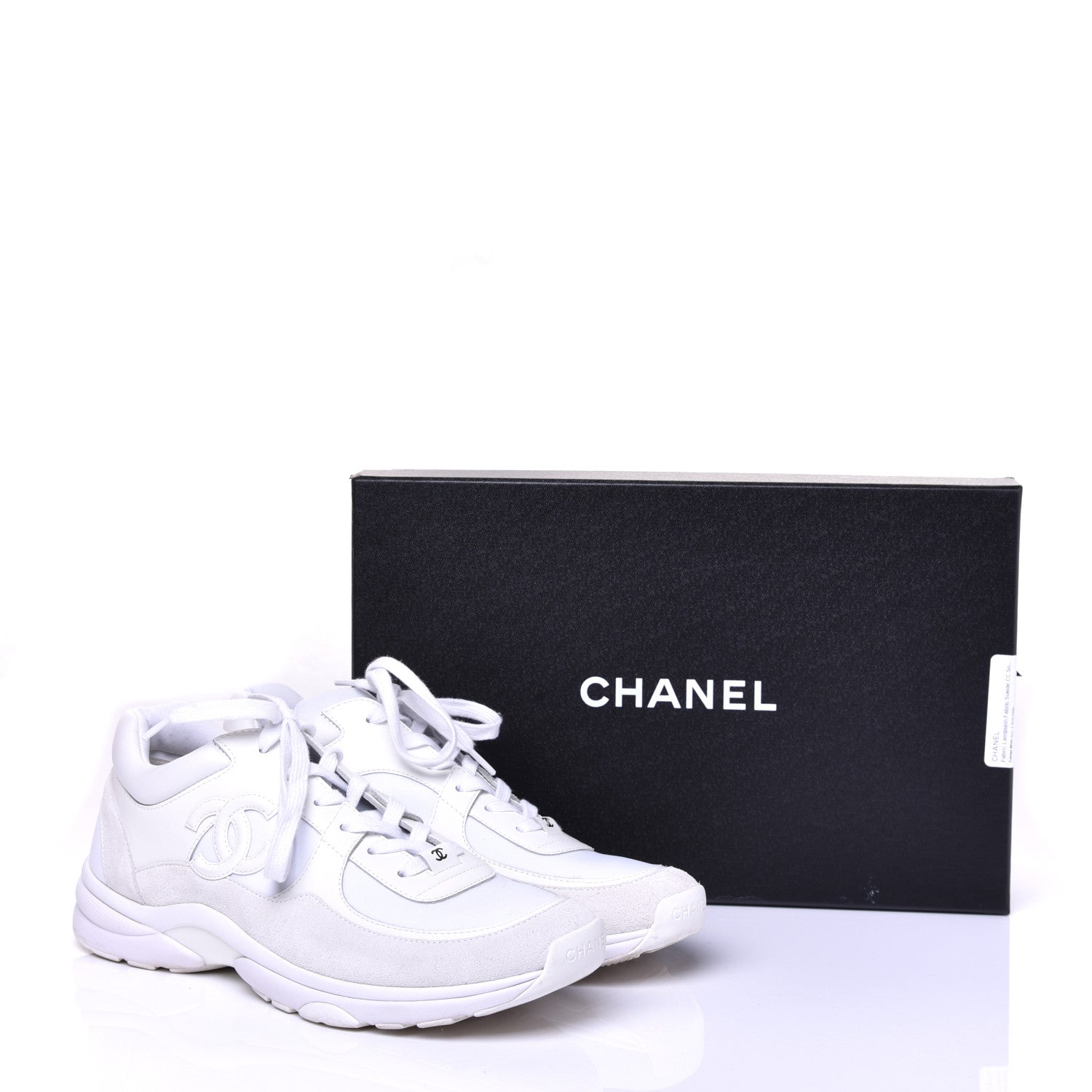 Chanel Lambskin Fabric Suede CC Sneakers 40.5 White 9 of 9