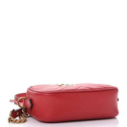 Gucci Calfskin Matelasse Mini GG Marmont Chain Shoulder Bag Hibiscus Red 4 of 7