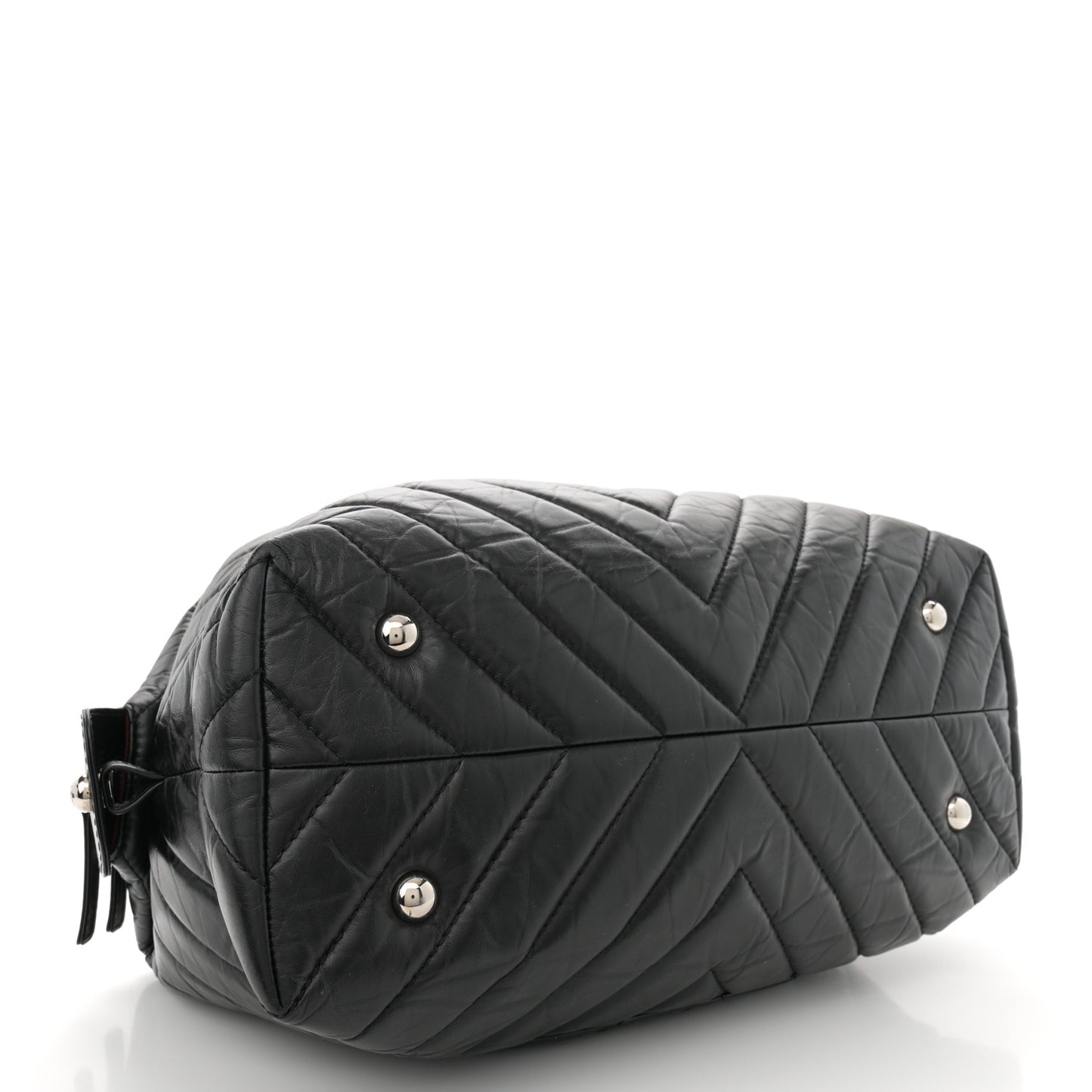 Aged Calfskin Chevron Quilted Bowling Bag Black