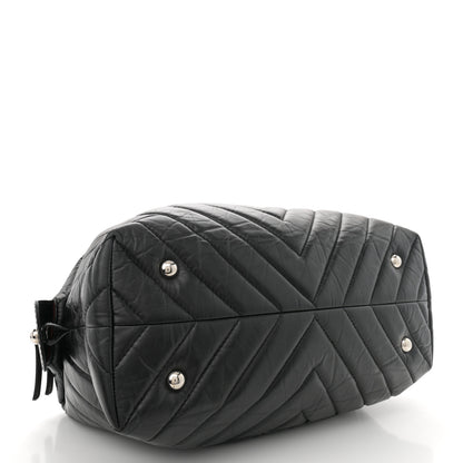 Chanel Aged Calfskin Chevron Quilted Bowling Bag Black 4 of 10