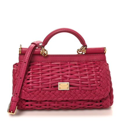 Dolce & Gabbana Calfskin Woven Mini Sicily Satchel Ibiscus 1 of 9