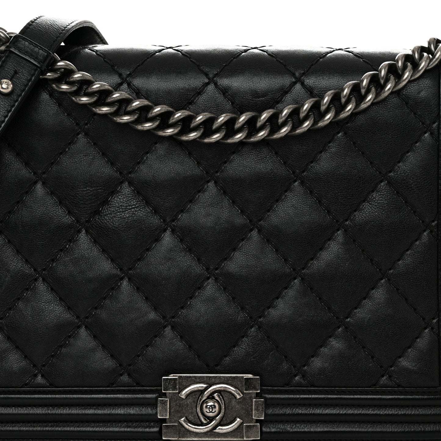 Calfskin Quilted Double Stitch New Medium Boy Flap Black