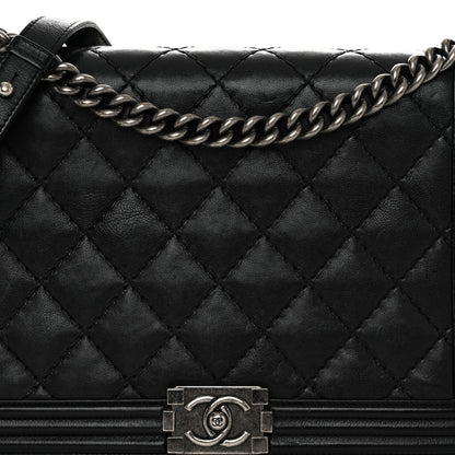 Chanel Calfskin Quilted Double Stitch New Medium Boy Flap Black 8 of 11