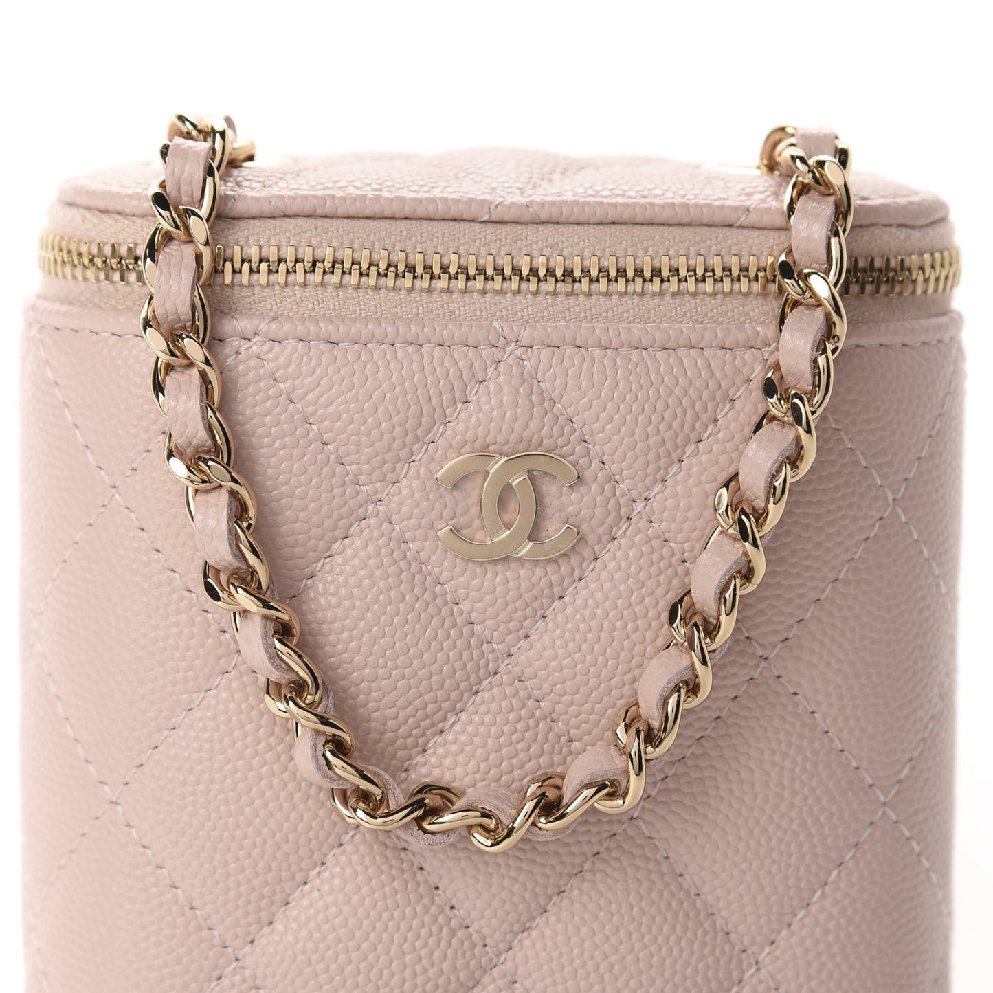 Caviar Quilted Small Vertical Coco Beauty Vanity Case With Chain Light Pink