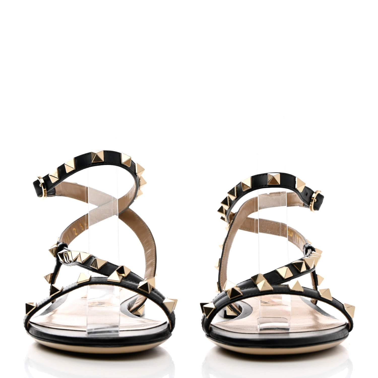 Valentino Garavani Calfskin Rockstud Cross Ankle Wrap 5mm Sandals 36 Black 2 of 11