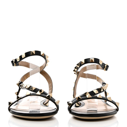 Valentino Garavani Calfskin Rockstud Cross Ankle Wrap 5mm Sandals 36 Black 2 of 11