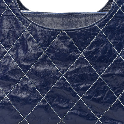 Chanel Glazed Goatskin Double Stitch Shoulder Bag Navy Blue 11 of 15