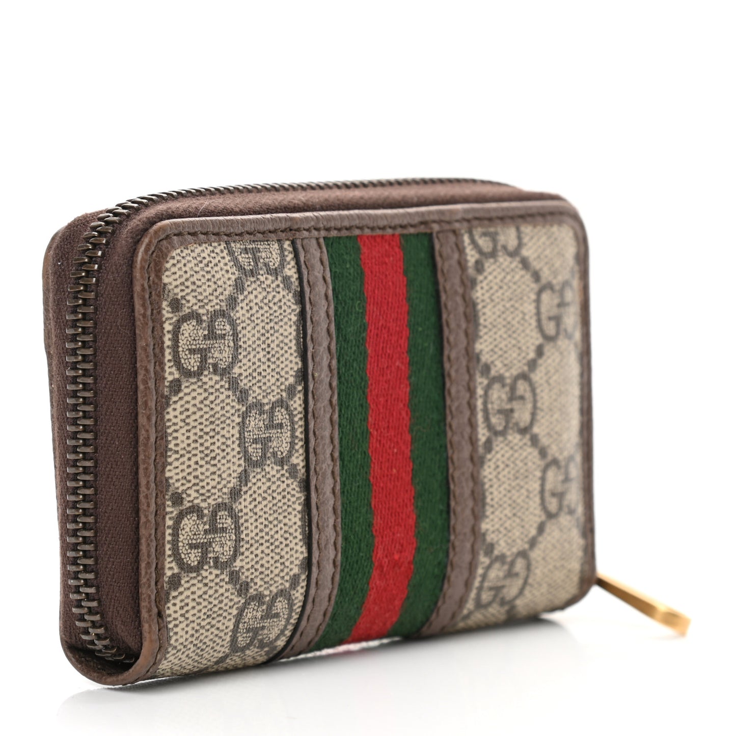 GG Supreme Web Ophidia Zip Around Card Case Brown