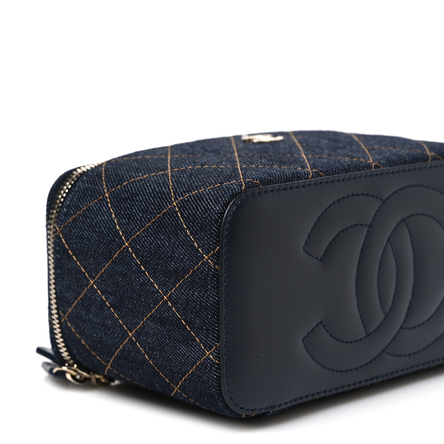 Chanel Denim Quilted Small Vanity Case With Chain Dark Blue Orange 8 of 9