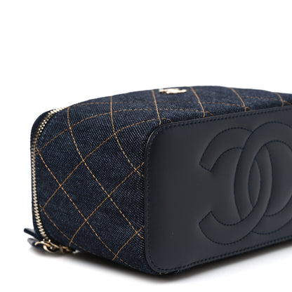 Chanel Denim Quilted Small Vanity Case With Chain Dark Blue Orange 8 of 9