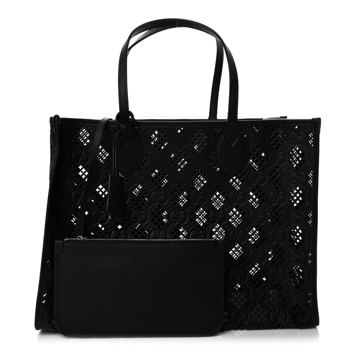 Calfskin GG Monogram Diamond Cut Medium Ophidia Tote Bag Black