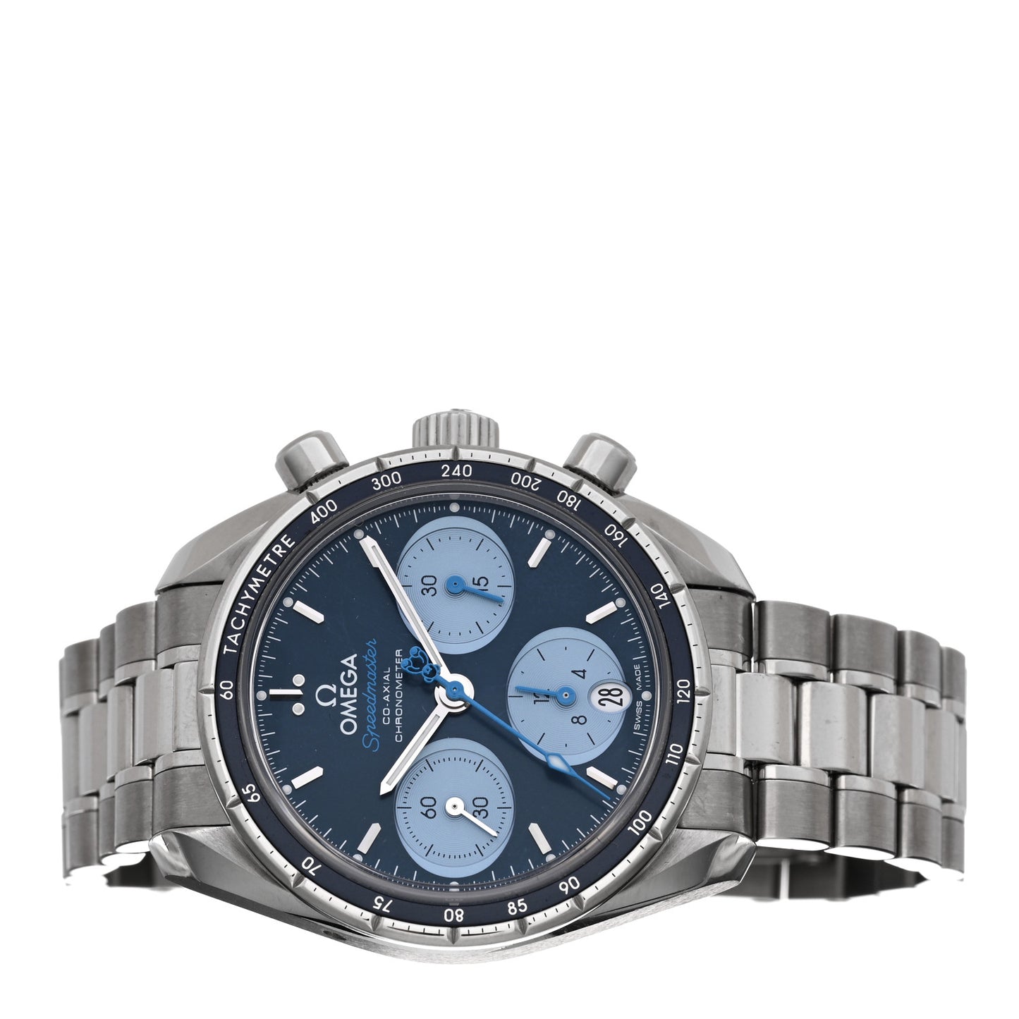 Stainless Steel 38mm Speedmaster Chronograph Automatic Watch Blue 324.30.38.50.03