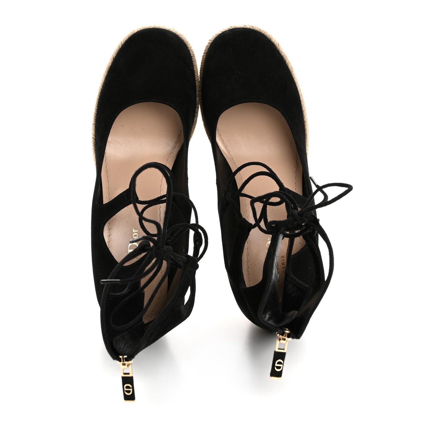 Suede Dioriver Lace Up Espadrille Wedges 38 Black