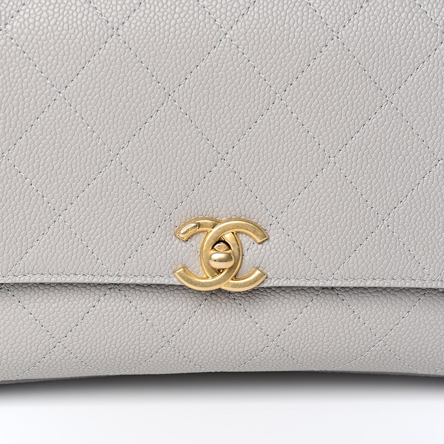 Grained Calfskin Small Stitched Flap Grey