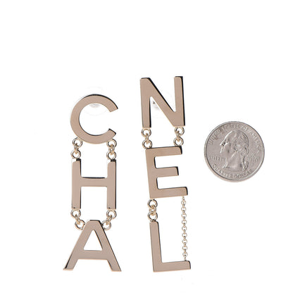 Chanel Metal Cha-Nel Logo Drop Earrings Gold 2 of 5