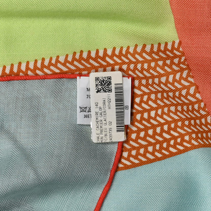 Hermes Cashmere Silk Mon Premier Galop Shawl 140 Bleu Glacier Corail Black 6 of 6