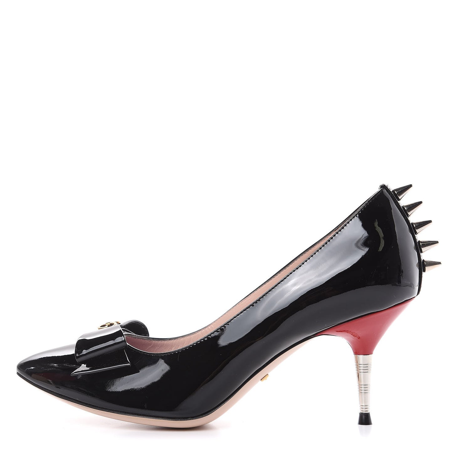 Patent GG Bow Sadie Spike Mid Heel Pumps 35.5 Black