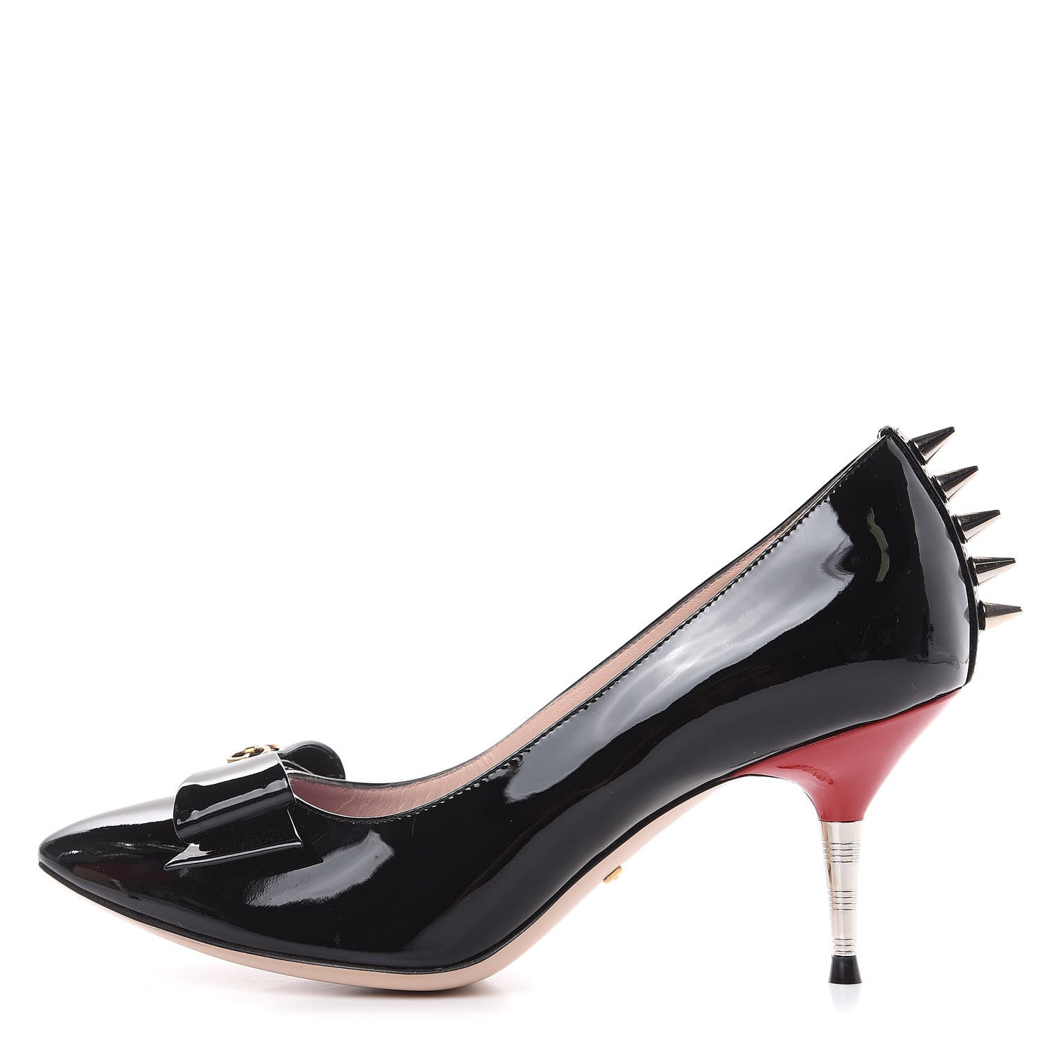 Gucci Patent GG Bow Sadie Spike Mid Heel Pumps 35.5 Black 1 of 10