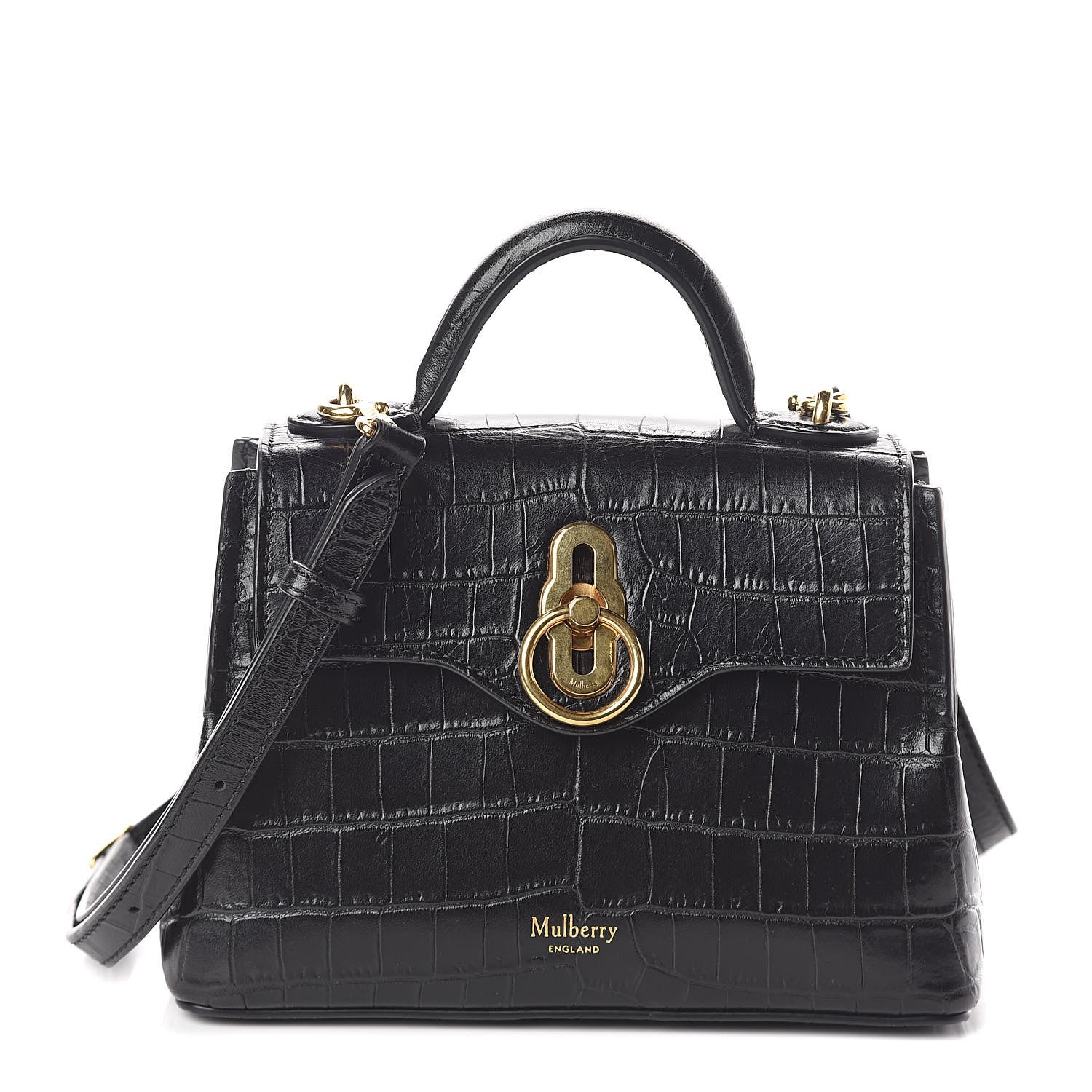 Mulberry Calfskin Crocodile Embossed Micro Seaton Black 1 of 9