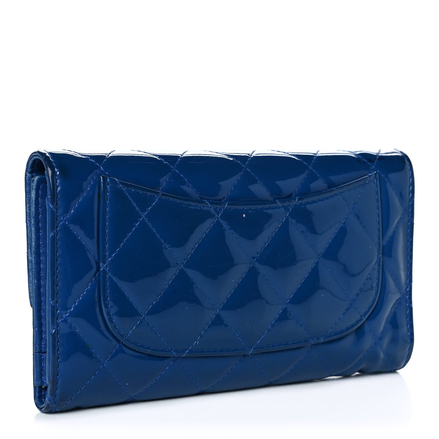 Patent Calfskin Quilted Large Flap Wallet Blue