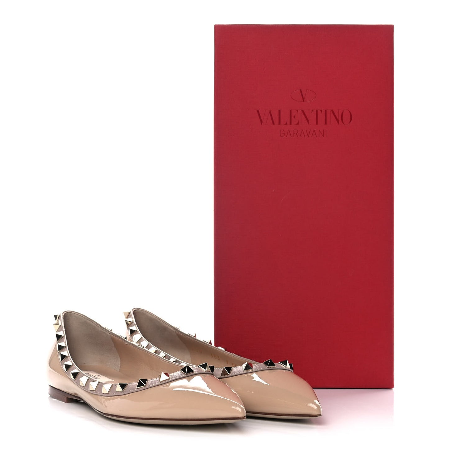 Patent Rockstud Ballerina Flats 38 Camel Rose Poudre
