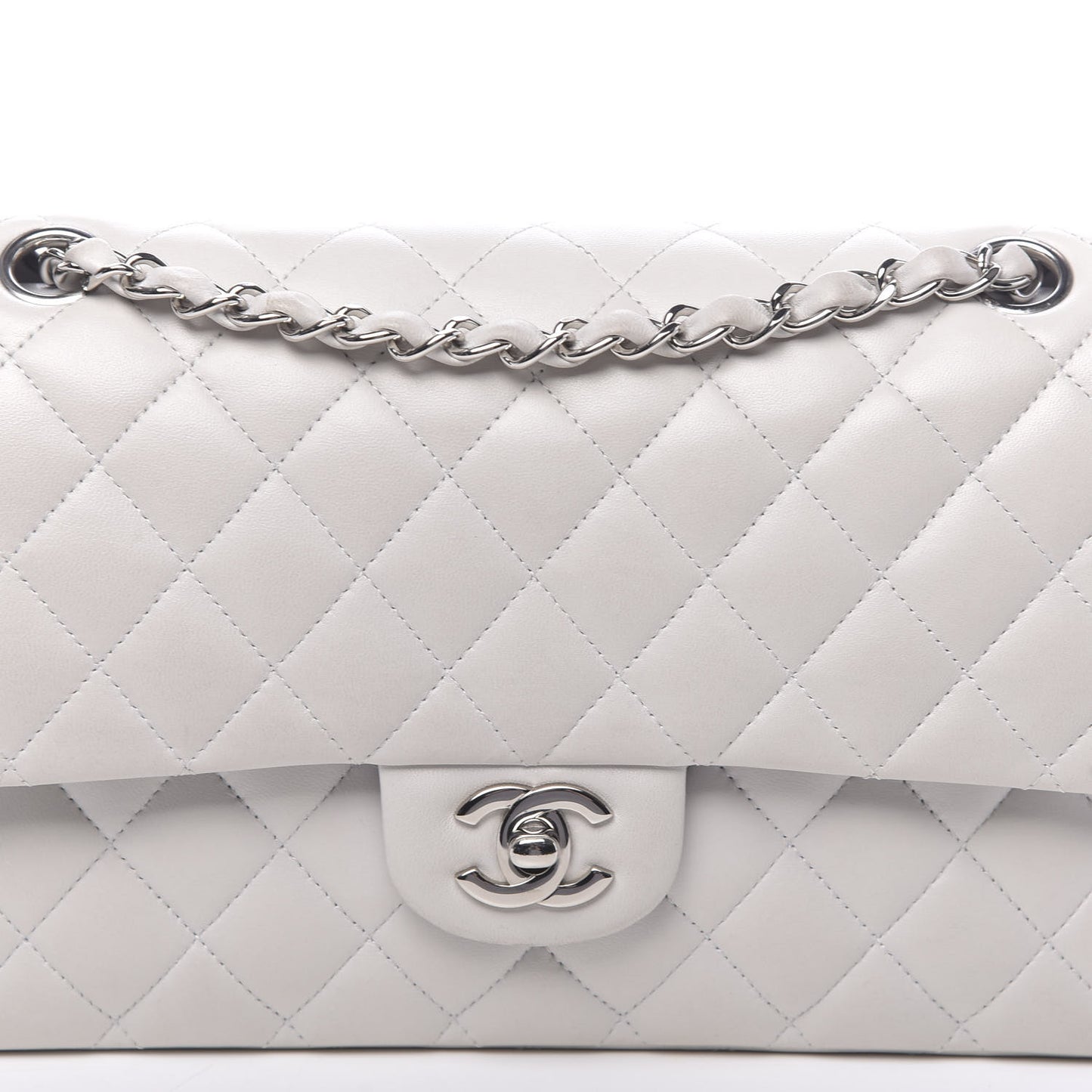Lambskin Quilted Medium Double Flap White