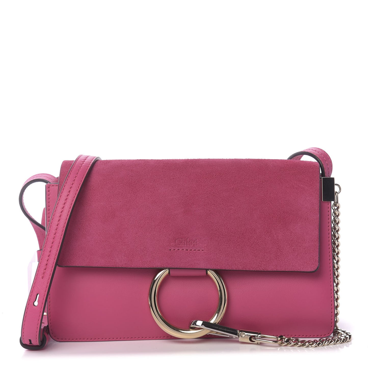 Suede Calfskin Small Faye Shoulder Bag Fuchsia Rose
