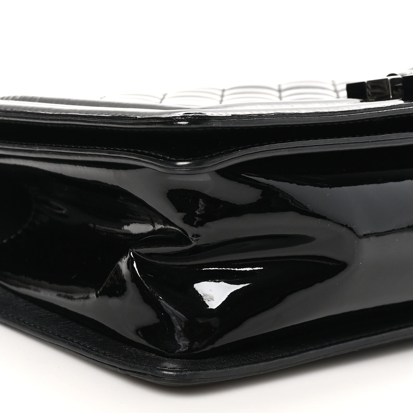 Patent Calfskin Quilted Medium Plexiglass Boy Flap Black