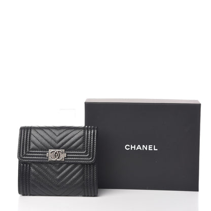 Chanel Caviar Chevron Quilted Boy Compact Wallet Black 9 of 9