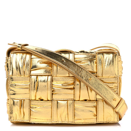 Bottega Veneta Metallic Calfskin Intreccio Plisse Cassette Crossbody Bag Gold 1 of 8