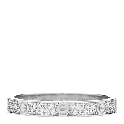 Cartier 18K White Gold Diamond 2.6mm LOVE Paved Band Ring 52 6 1 of 5