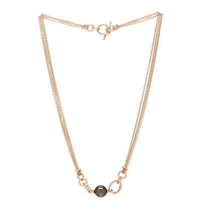 Hermes 18K Rose Gold Diamond Black Tahitian Pearl Albertine Necklace 3 of 5
