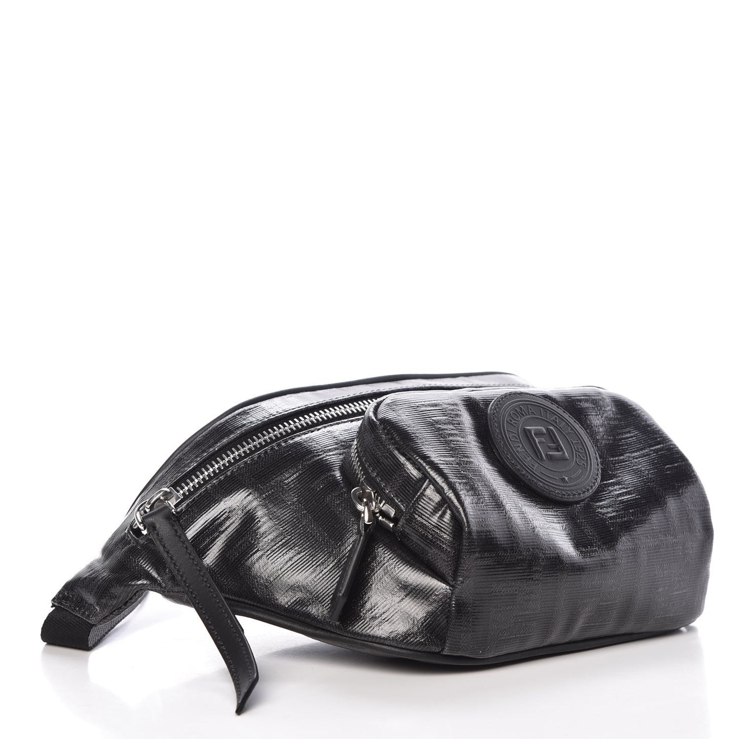 Glazed Fabric Vitello Century FF 1974 Stamp Patch Pocket Belt Bag Black