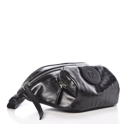 Fendi Glazed Fabric Vitello Century FF 1974 Stamp Patch Pocket Belt Bag Black 5 of 10