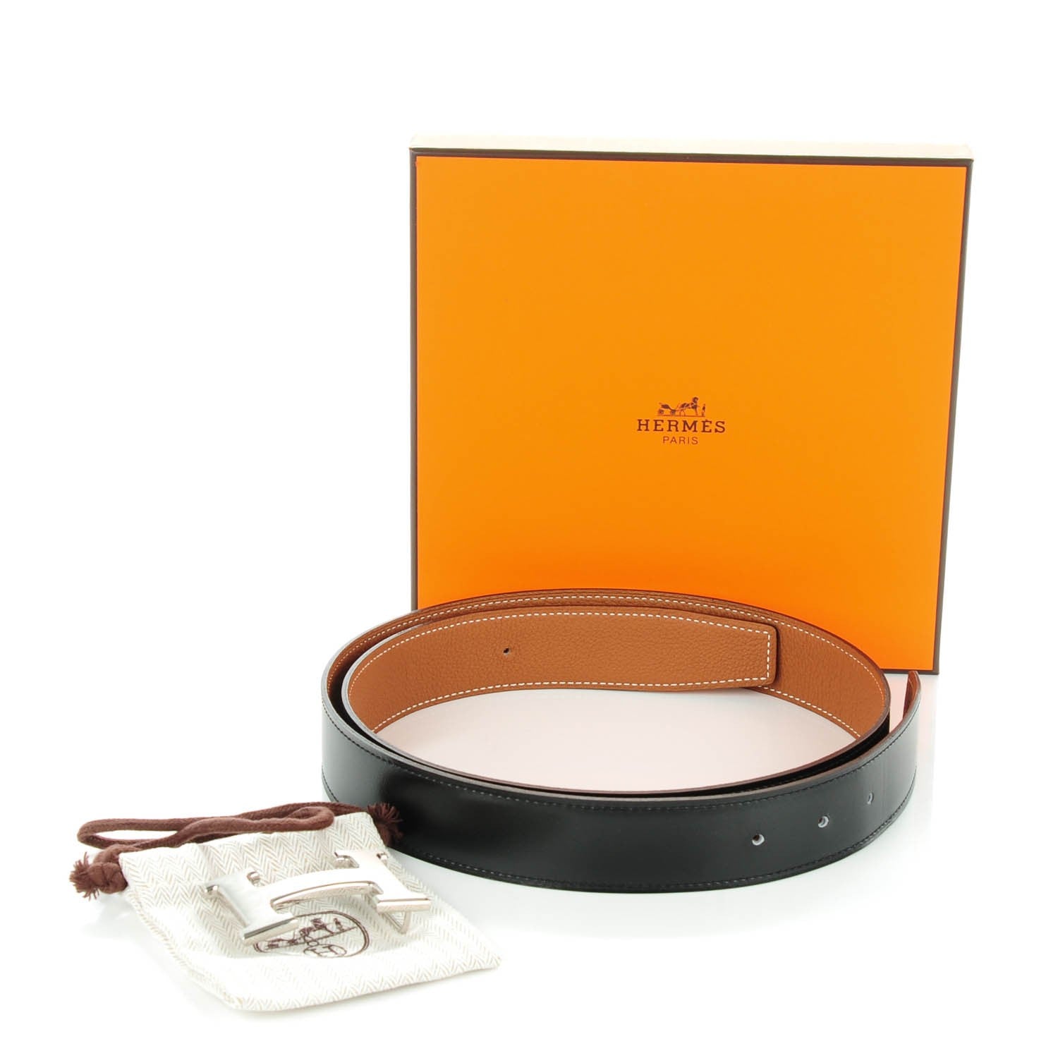 Hermes Box Togo 32mm H Belt 90 Black Gold 7 of 7
