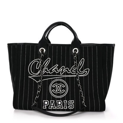 Chanel Canvas Calfskin Striped Medium Deauville Tote Black White 1 of 11